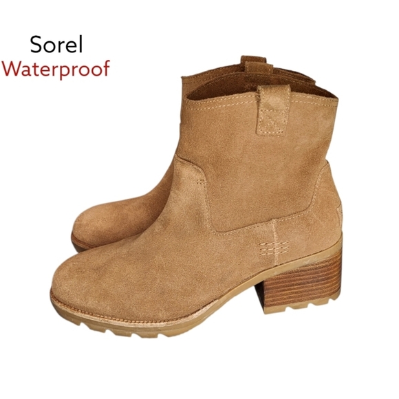 Sorel Shoes - Sorel Waterproof Cate Pull On Tan Suede Leather Ankle Boot Shoe Western Women 7
